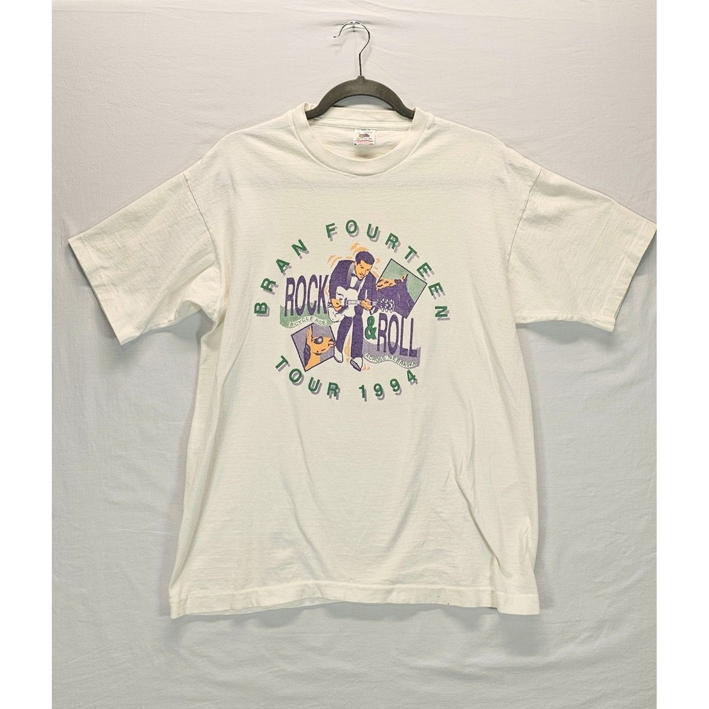 Vintage 1994 BRAN Bicycle Ride Across Nebraska Rock & Roll Tour Tee L